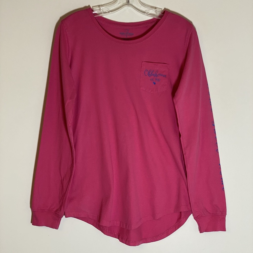 State of Mine Oklahoma Top Womens Small Pink Long Sleeve Tee Shirt Casual Soft